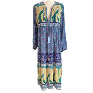 Boho Floral Maxi Dress Large Peasant Cottagecore‎ Peacock Indie Summer Casual